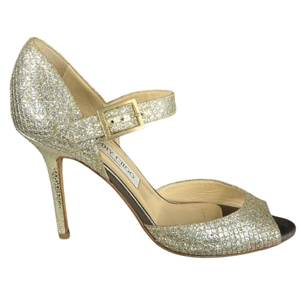 Vintage Jimmy Choo Women’s Gold Glitter Heels Size 38.5 US 8.5
